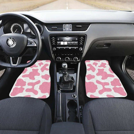 Pastel Pink & White Cow Print Car Floor Mats - Wnkrs