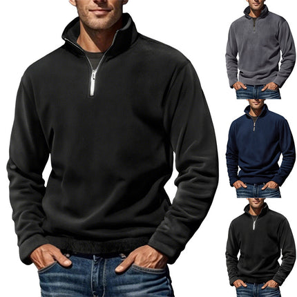 Suéter de cuello alto, estilo pullover, de forro polar para hombre, color liso, sencillo e informal.
