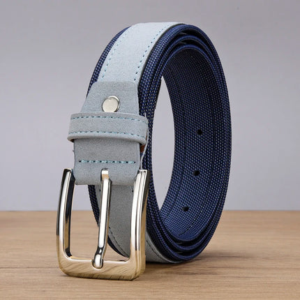 Ceinture en cuir suédé pour homme avec sangle en tissu Oxford – Boucle ardillon de luxe en cuir véritable