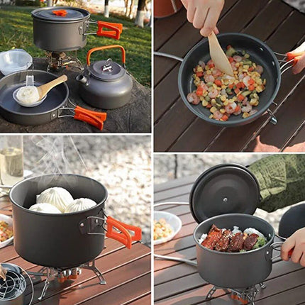 Portable Aluminum Camping Cookware Set - Nonstick Outdoor Cooking Gear for Hiking, Picnics & BBQ - Wnkrs