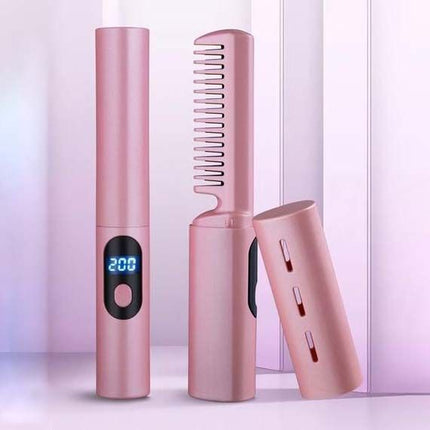 Plancha de pelo portátil inalámbrica USB con peine para rizar el cabello