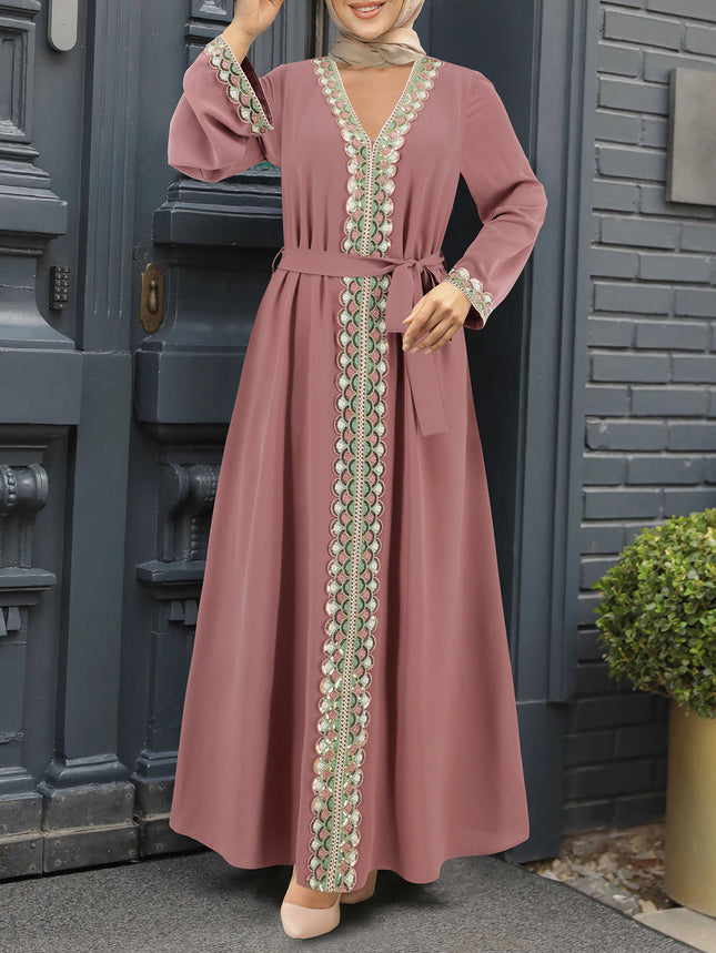 Nouvelle robe à bretelles en dentelle à col en V de tempérament arabe du Moyen-Orient
