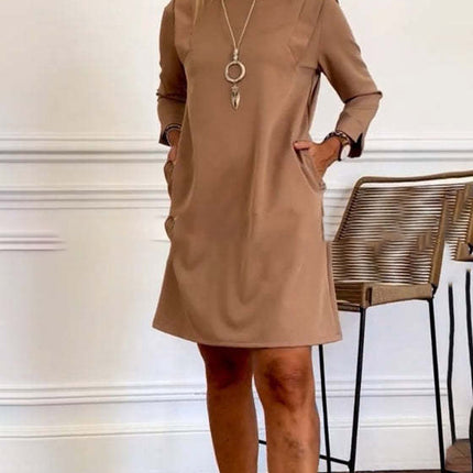 Casual Solid Color Women's Round Neck Plus Size Temperament Dress