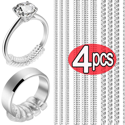 Reductor de tamaño de anillo ajustable: herramienta de cambio de tamaño transparente invisible para un ajuste perfecto (juego de 1 a 4 piezas)