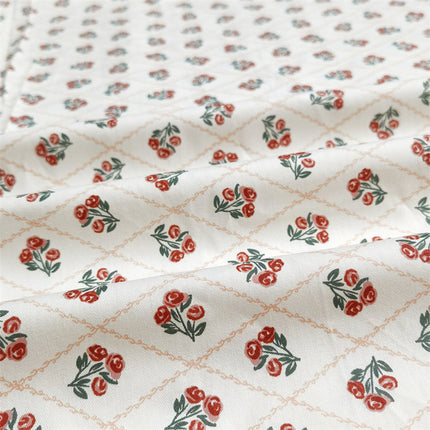 Door Width Diagonal Lattice Small Rose Jujube Red Cotton Twill Fabric - Wnkrs