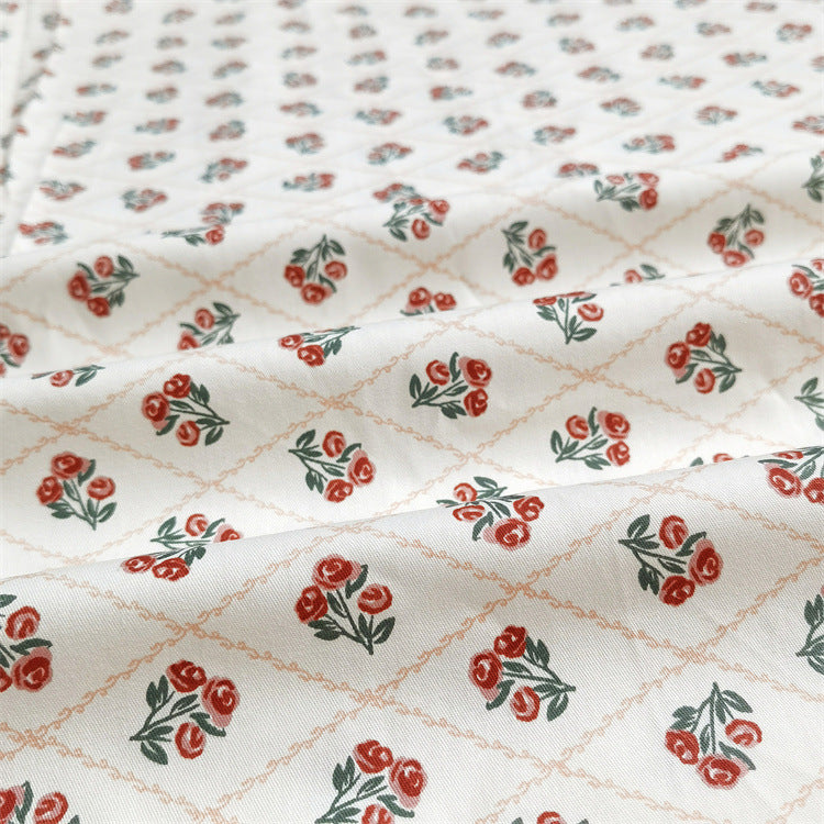 Door Width Diagonal Lattice Small Rose Jujube Red Cotton Twill Fabric