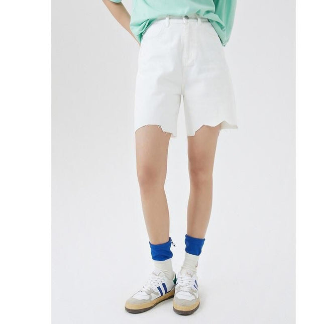 100% Cotton Solid Color A-Line Bermuda Denim Shorts