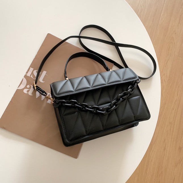 Bolso bandolera de cuadros con ribete de cadena