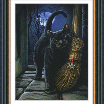 5D Diamond Painting Cat And Broom, Full Embroidery, Art, - Wnkrs