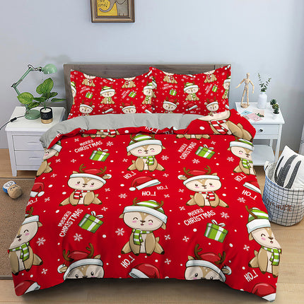 Red Cartoon Santa Claus Three-piece Digital Printing Bedspread - Wnkrs