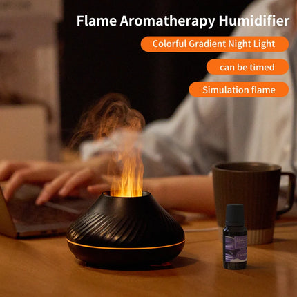 Humidificador de aromaterapia con simulación de llama y luz nocturna con degradado colorido