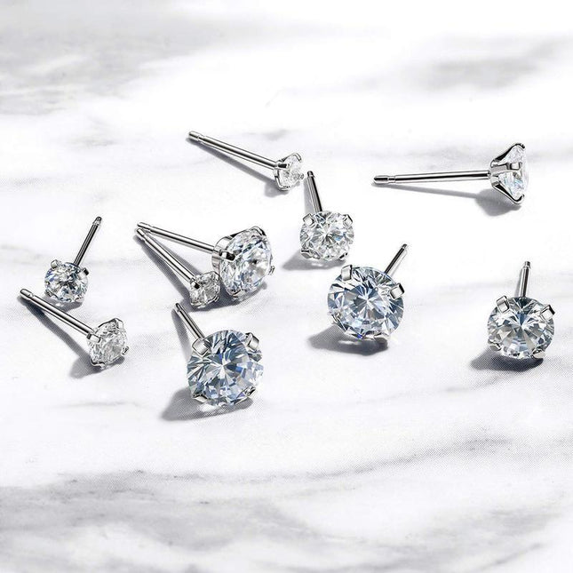 Pendientes de acero inoxidable con cristales de circonita para mujer, dorados y plateados, de 3 a 8 mm, joyas de boda hipoalergénicas