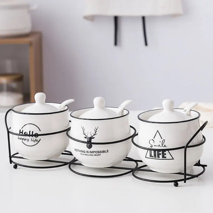 Ensemble de pots à épices en céramique avec cuillère et couvercle pour assaisonnement de cuisine