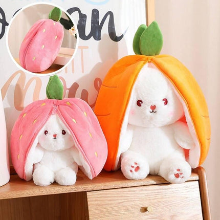 Charming Strawberry Carrot Rabbit Plush Toy - Transformable Fruit to Bunny Stuffed Doll - Wnkrs