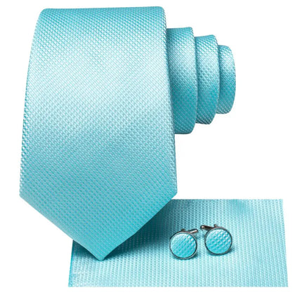 Conjunto de corbata de seda a cuadros azul pavo real de lujo para hombre con gemelos y pañuelo de bolsillo