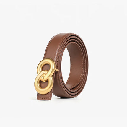 Ceinture en cuir véritable pour femme avec boucle à double anneau dorée