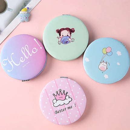 Miroir de maquillage pliable portable avec imprimé dessin animé mignon - Miroir de poche de voyage à 2 faces