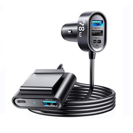 Chargeur de voiture 78 W à 5 ports avec LED et adaptateur USB C à charge rapide pour voitures