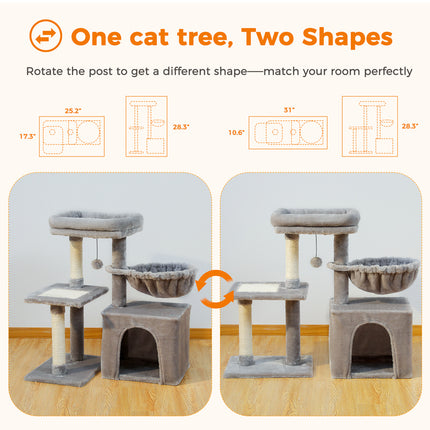 Arbre à chat compact 2 en 1 avec griffoir et hamac confortable, 73 cm de haut