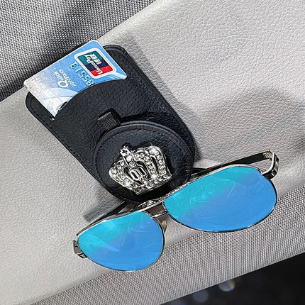 Luxury Leather Car Visor Sunglass and Card Holder with Diamond Crown - Wnkrs