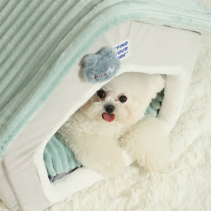 Casa plegable para mascotas con colchón extraíble para dormir