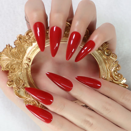 Ongles à coller glamour en stiletto rouge - Longueur moyenne