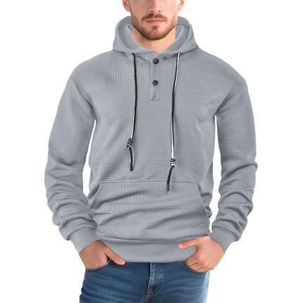 Pull-over uni décontracté à manches longues et capuche pour homme