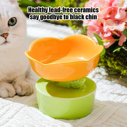 Flower-Shaped Ceramic Cat Bowl - Creative Food & Water Dish for Cats