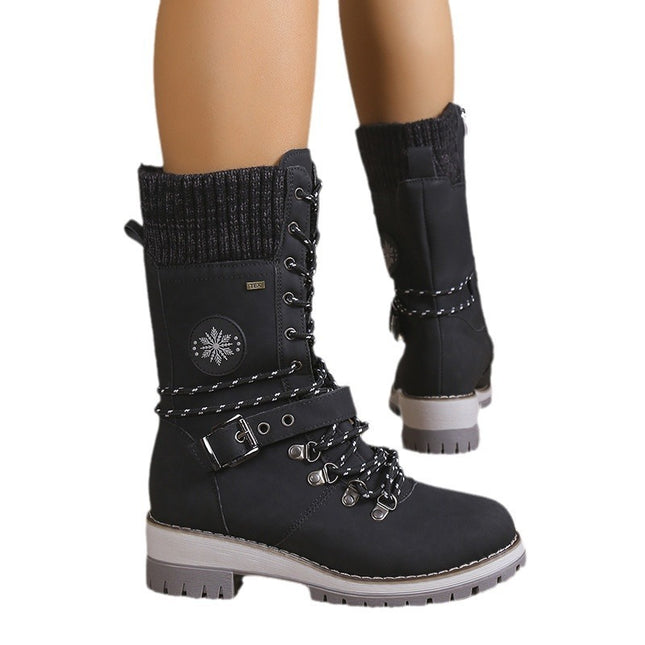 Bottes de neige chaudes et épaisses montantes pour femmes avec doublure en fourrure intégrée
