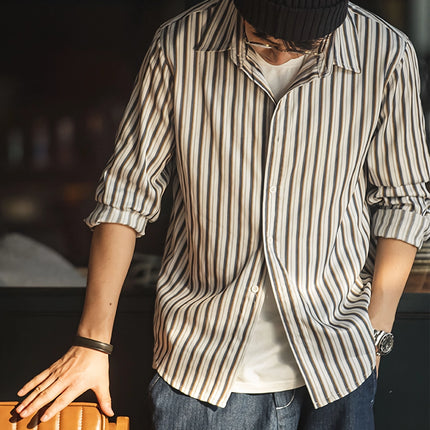 Camisa de hombre de manga larga a rayas estilo vintage: estilo clásico de negocios