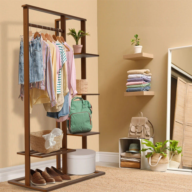 3-in-1 Bamboo Hall Tree, Clothes Rack with Shelves & Shoe Bench - Wnkrs
