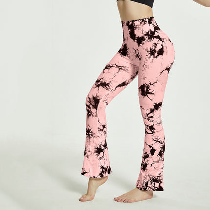 Fashion Tie Dye Printed Yoga Bell-Bottomed Pants Seamless High Waist Quick-drying Fitness Running Sports Leggings Women Flares - Wnkrs