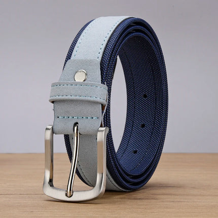 Ceinture en cuir suédé pour homme avec sangle en tissu Oxford – Boucle ardillon de luxe en cuir véritable