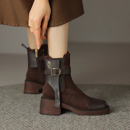 Botas Chelsea de piel auténtica con tacón alto para mujer