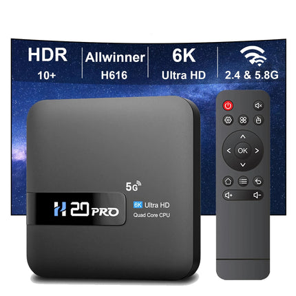 H20PRO Smart Android TV Box 4K 16 Go Lecteur multimédia WiFi double bande