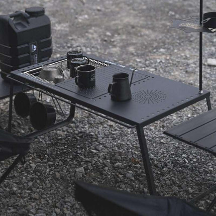 Mesa de camping plegable de acero al carbono: mesa portátil para barbacoa y picnic