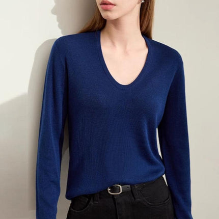 Pull décontracté à col en U minimaliste et coupe ajustée pour le printemps