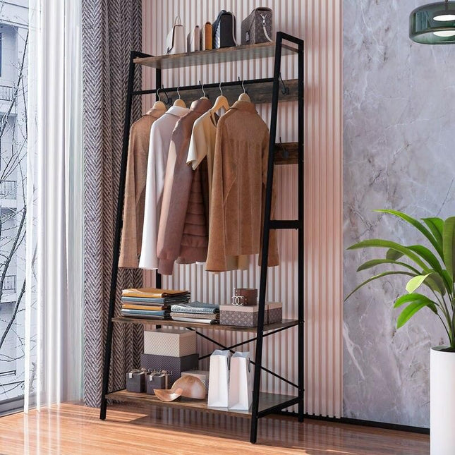 Chic Heavy-Duty Metal Clothes Rack with Shelves and Hooks - Wnkrs