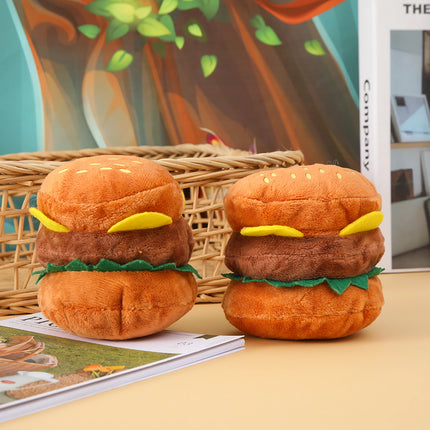 Juguete para masticar para perros: juguete de peluche con forma de hamburguesa y cascabel para rechinar los dientes y entrenar a los cachorros