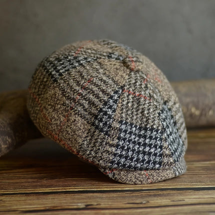 Casquette gavroche classique en laine mélangée pour hommes et femmes - Casquette plate à carreaux rétro