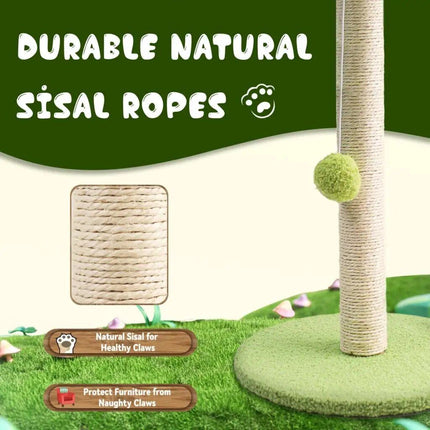 Green Leafy Cat Scratching Post with Sisal Rope and Playful Balls - Wnkrs