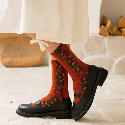 Calcetines divertidos con flores de estilo Harajuku para mujer