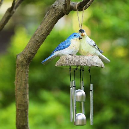 Encantador carillón de viento con pájaros de resina para decoración de interiores y exteriores