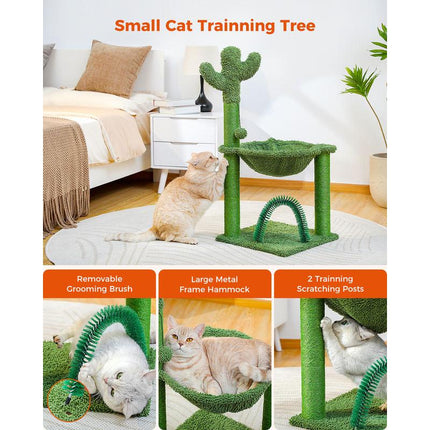 Torre de árbol para gatos con forma de cactus de 33 pulgadas con sistema de aseo automático y hamaca