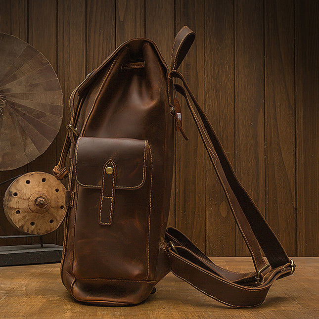 Sac à dos rétro en cuir Crazy Horse pour homme, sac décontracté