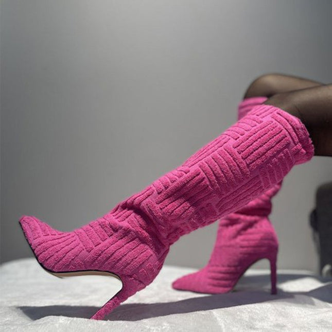 Bottes sexy à bout pointu en serviette thermique grande taille