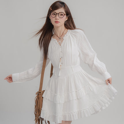 Robe nouée à pampilles blanche tendance pour femme