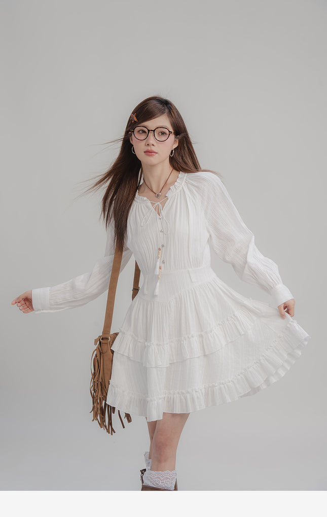 Robe nouée à pampilles blanche tendance pour femme