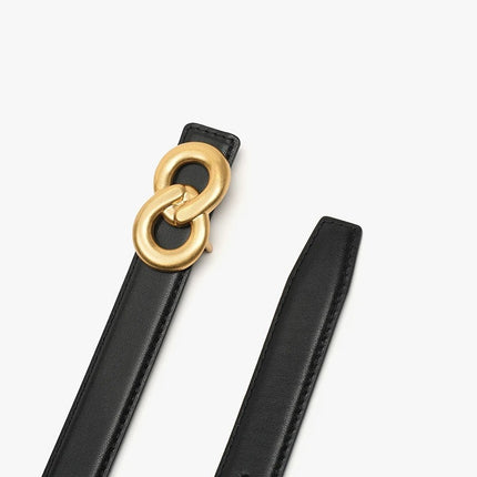 Ceinture en cuir véritable pour femme avec boucle à double anneau dorée