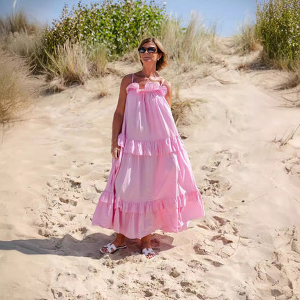 Vestido largo con volantes estilo vacaciones de verano para mujer